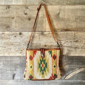 Myra Flowery Spring Handmade Shoulder Bag Leather Woven Southwestern Cowgirlcore